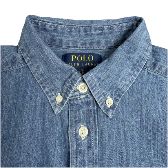 Polo Ralph Lauren Boys Button-Down Long Sleeve Pony Chambray Denim Shirt Large - Picture 6 of 16